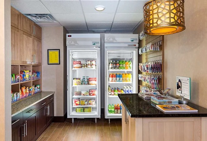 Hotel marketplace with snacks, beverages, and essentials