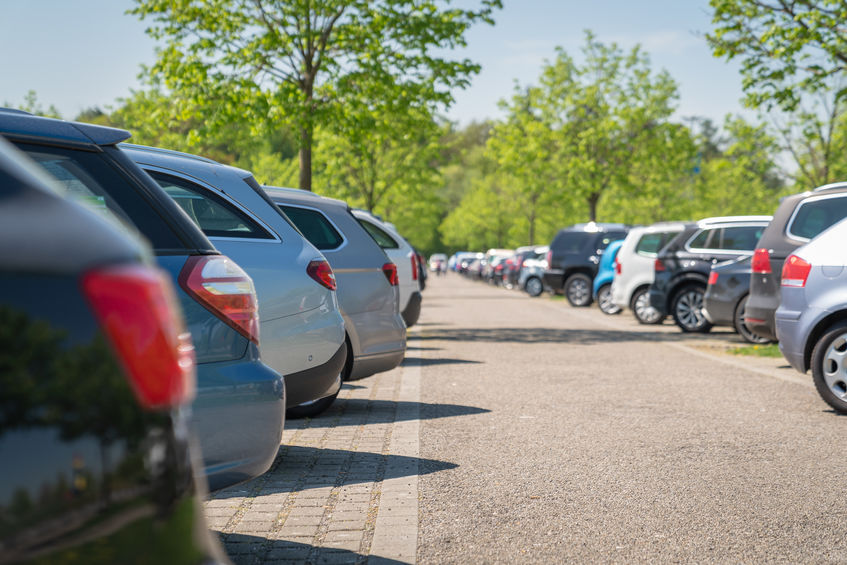 A well-lit and secure hotel outdoor parking lot